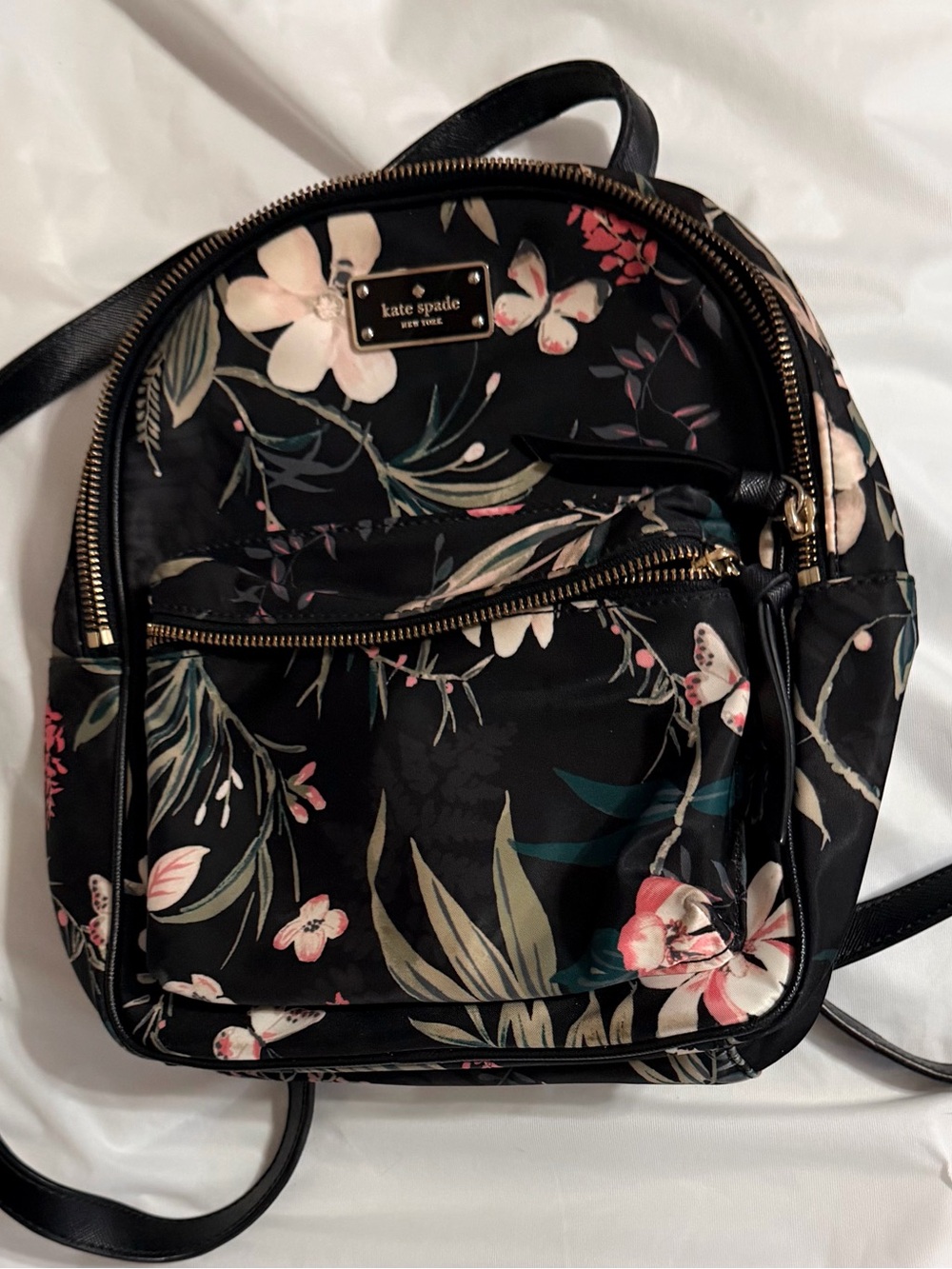 kate spade Black Floral Mini Backpack with Gold Plate